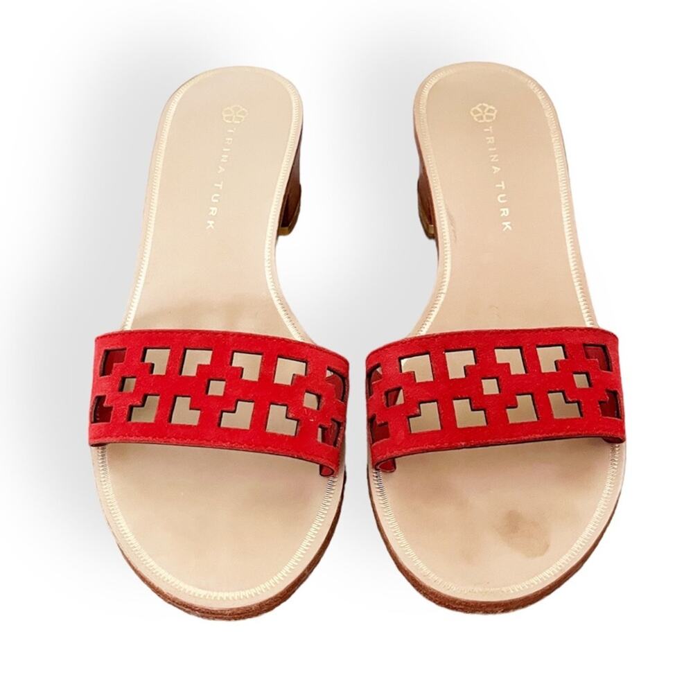 Trina Turk Avery Red Geometric Sandal Block Heels Size 7M - Picture 2 of 9